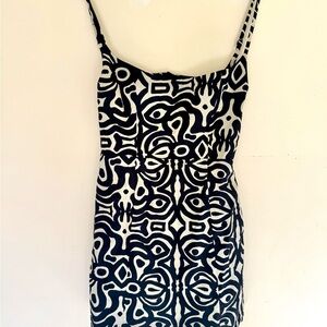 Zara Black White Abstract Print Mini Dress Strappy Lightweight Size L